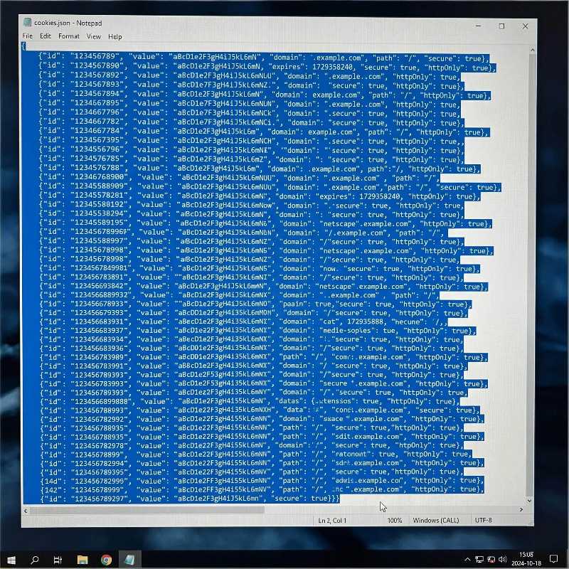 提取并全选复制Facebook账号JSON或Netscape格式的Cookie代码界面